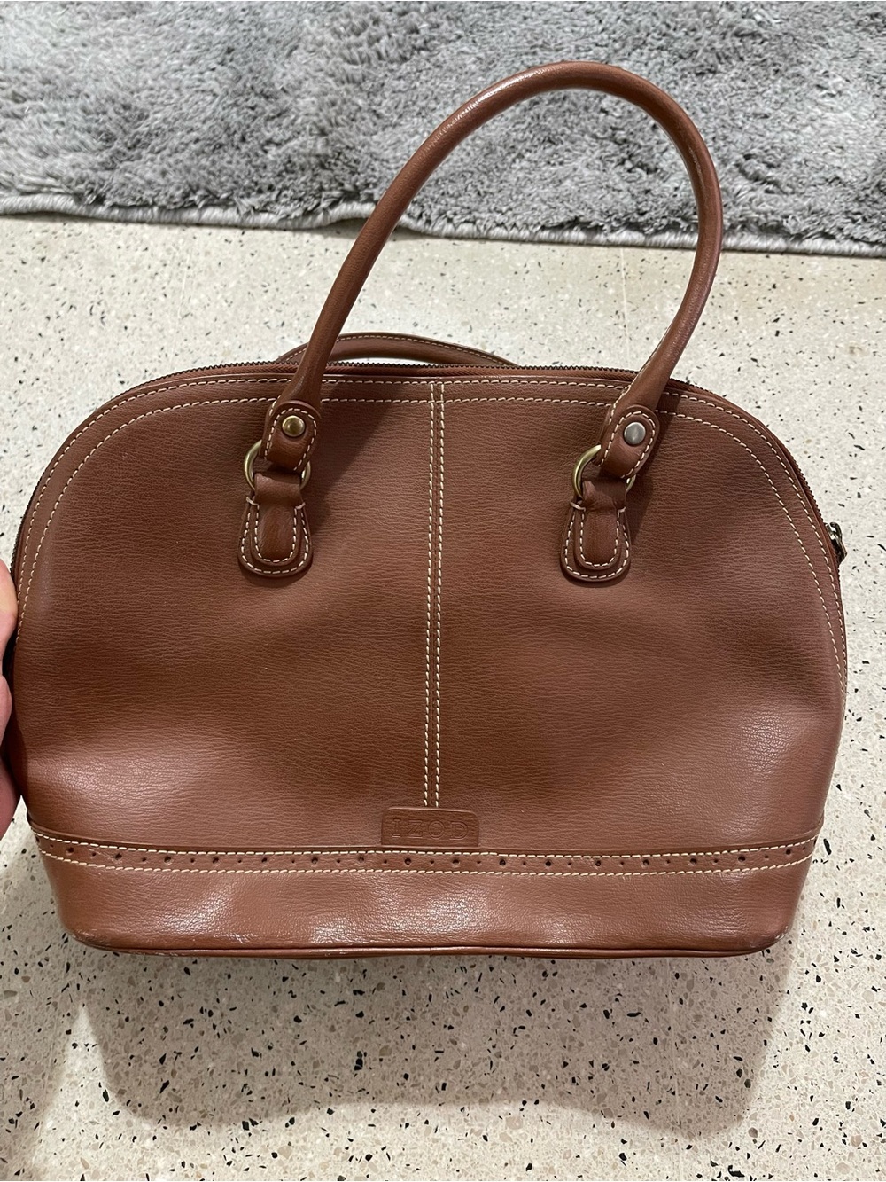 Izod Brown Leather Dome-Top Shoulder Bag